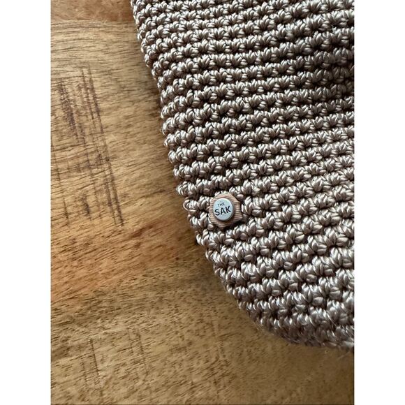 The Sak Crochet Shoulder Bag Taupe Woven Boho Casual Everyday Purse - Picture 2 of 10